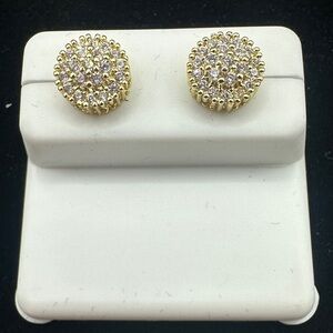 Gold Round Pavé Crystal Stud Earrings - Women Jewelry